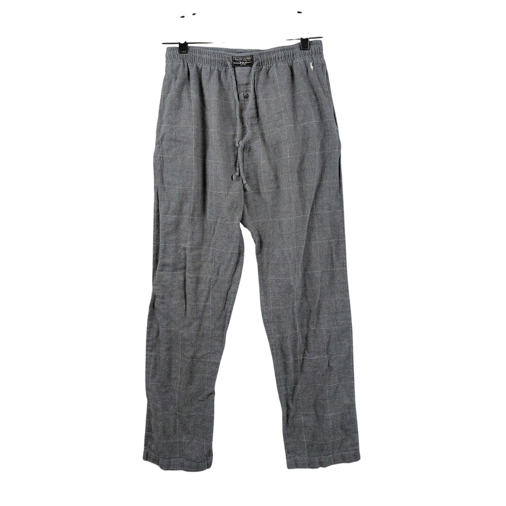 Polo Ralph Lauren Mens Grey Windowpane Cotton Flannel Pajama Pants Medium
